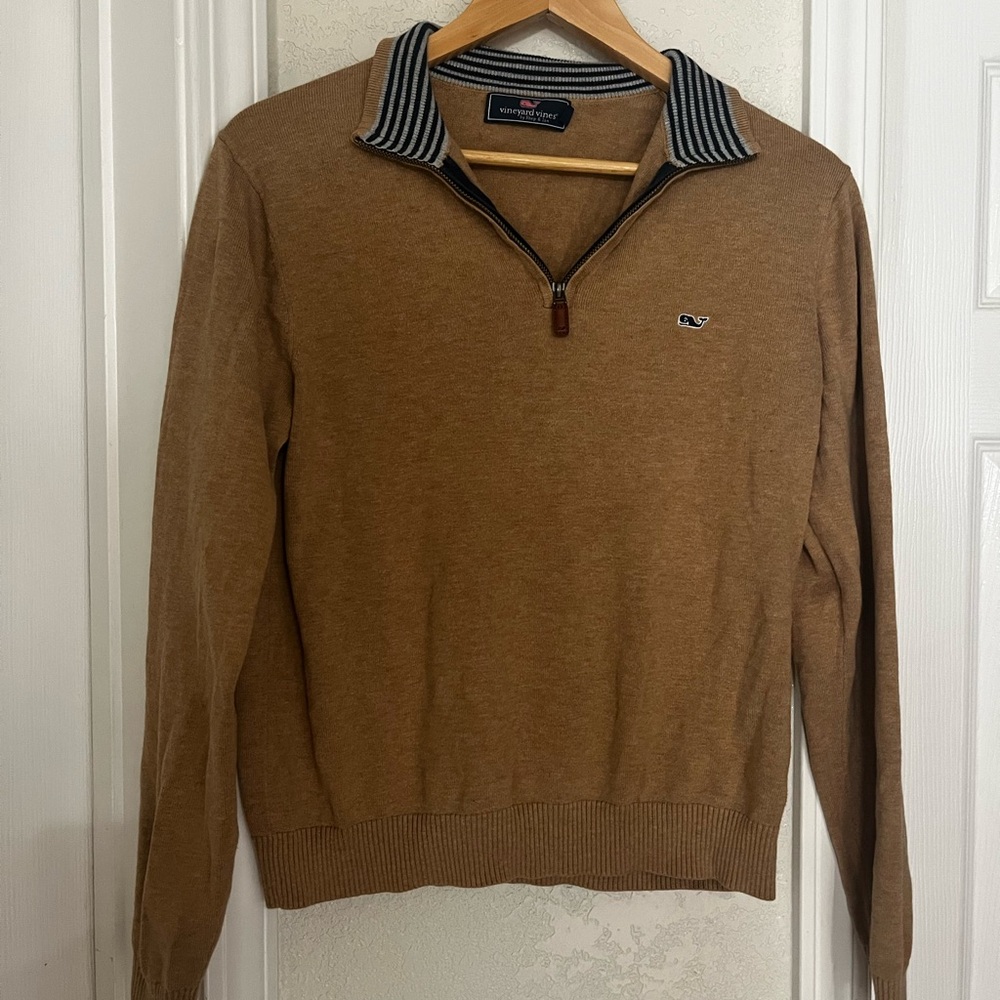 Vineyard Vines Men's Tan Zip-Up Sweater